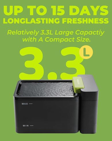 موزع مياه أوتوماتيكي للشرب النظيف الحقيقي مع تقنية الترشيح الفائق، 316 صينية من الفولاذ المقاوم للصدأ وخالية من مادة BPA، وعاء سعة 3.3 لتر/112 أونصة، نافورة ذات وضعين للقطط/الكلاب المتوسطة/الحيوانات الأليفة (أسود، 3 فائق التوهج) in Kuwait