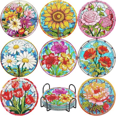 LWZAYS 8 PCS Tree of Life Diamond Art Coasters Kits with Holder, DIY Tree of Life Coasters for Adults, Diamond Art Kit Full Drill Rhinestone Art Craft Supplies 4X4 Inch in Kuwait