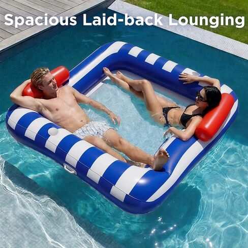Funscape Large Inflatable Pool Floats, Water Floating Hammock Tanning Pool Lounger for Adult, 76" x 67" Sun Bathing Tan Bed, Swimming Water Raft Floatie W/Mesh Mat, Summer Beach Lake Party Gift Blue in Saudi Arabia