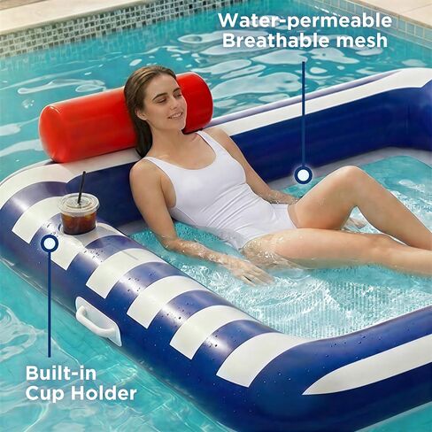 Funscape Large Inflatable Pool Floats, Water Floating Hammock Tanning Pool Lounger for Adult, 76" x 67" Sun Bathing Tan Bed, Swimming Water Raft Floatie W/Mesh Mat, Summer Beach Lake Party Gift Blue in Saudi Arabia
