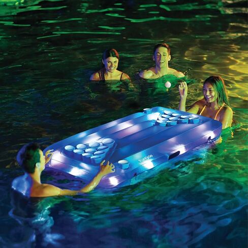 لعبة مكابي آرت جلو بونج - لعبة حمام سباحة أكوا بونج قابلة للنفخ مع أضواء LED متغيرة الألوان، صمام سهل الإمساك، أداة نفخ الهواء، حاملات مشروبات - للبالغين من عمر 14 عامًا فما فوق in Kuwait