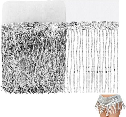 NBEADS 10 Yards White Polyester Sequined Lace Tassel Fringe Trim for Wedding, Dance, Casual Wear, Decoration in Saudi Arabia