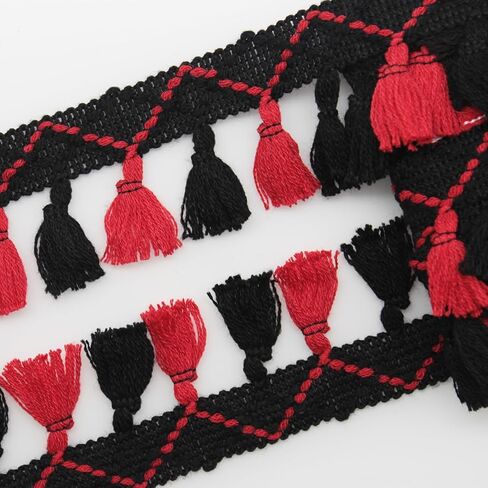 Yalulu 5 Yards Rainbow Cotton Tassel Fringe Lace Trim Ribbons Sewing Cloth DIY Crafts Sewing Curtains Clothes Craft Accessories (Black&Red) in Saudi Arabia