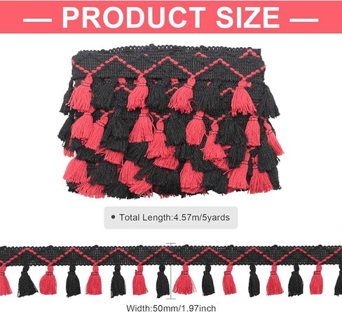 Yalulu 5 Yards Rainbow Cotton Tassel Fringe Lace Trim Ribbons Sewing Cloth DIY Crafts Sewing Curtains Clothes Craft Accessories (Black&Red) in Saudi Arabia