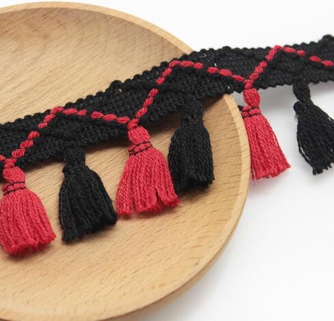 Yalulu 5 Yards Rainbow Cotton Tassel Fringe Lace Trim Ribbons Sewing Cloth DIY Crafts Sewing Curtains Clothes Craft Accessories (Black&Red) in Saudi Arabia