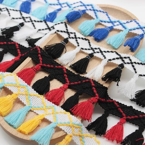 Yalulu 5 Yards Rainbow Cotton Tassel Fringe Lace Trim Ribbons Sewing Cloth DIY Crafts Sewing Curtains Clothes Craft Accessories (Black&Red) in Saudi Arabia