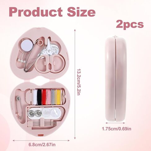 Grevosea 2 Pack Mini Travel Sewing Kit, Heart Shaped Portable Travel Sewing Repair Mini Box Beginner Emergency Repair Kit with Threads Scissors DIY Hand Sewings Needles Blue Pink in Saudi Arabia