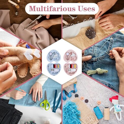 Grevosea 2 Pack Mini Travel Sewing Kit, Heart Shaped Portable Travel Sewing Repair Mini Box Beginner Emergency Repair Kit with Threads Scissors DIY Hand Sewings Needles Blue Pink in Saudi Arabia