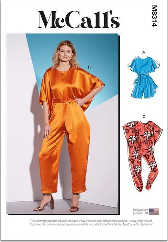 طقم رومبير Misses' من McCall's Misses، وجمبسوت ووشاح، رمز التصميم M8314، المقاسات LRG-XLG-XXL in Kuwait