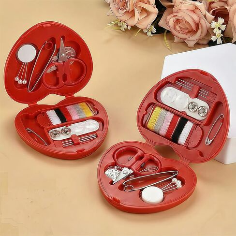 2 Pack Mini Travel Sewing Kit, Portable Travel Sewing Heart Shaped Organizer Box Kit for Traveler, Beginner DIY(Red) in Saudi Arabia