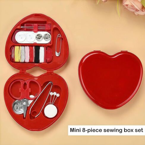 2 Pack Mini Travel Sewing Kit, Portable Travel Sewing Heart Shaped Organizer Box Kit for Traveler, Beginner DIY(Red) in Saudi Arabia