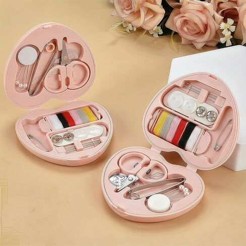2 Pack Mini Travel Sewing Kit, Portable Travel Sewing Heart Shaped Organizer Box Kit for Traveler, Beginner DIY(Red) in Saudi Arabia