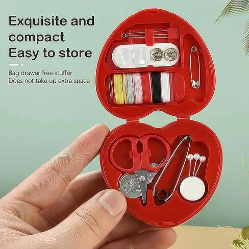 2 Pack Mini Travel Sewing Kit, Portable Travel Sewing Heart Shaped Organizer Box Kit for Traveler, Beginner DIY(Red) in Saudi Arabia