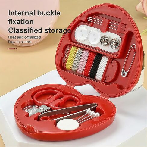 2 Pack Mini Travel Sewing Kit, Portable Travel Sewing Heart Shaped Organizer Box Kit for Traveler, Beginner DIY(Red) in Saudi Arabia