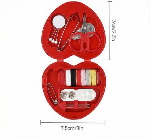 2 Pack Mini Travel Sewing Kit, Portable Travel Sewing Heart Shaped Organizer Box Kit for Traveler, Beginner DIY(Red) in Saudi Arabia