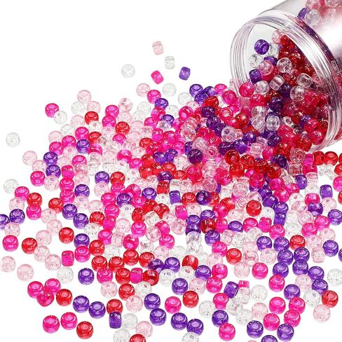 Hicarer 1200 Pieces Valentine's Day Pony Beads with Storage Box, Pink Red White Plastic Craft Beads for Jewelry Making, Bracelets, DIY Home Decor & Party Supplies(Clear and Solid Colors) in Kuwait