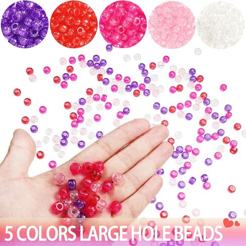 Hicarer 1200 Pieces Valentine's Day Pony Beads with Storage Box, Pink Red White Plastic Craft Beads for Jewelry Making, Bracelets, DIY Home Decor & Party Supplies(Clear and Solid Colors) in Saudi Arabia