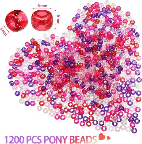 Hicarer 1200 Pieces Valentine's Day Pony Beads with Storage Box, Pink Red White Plastic Craft Beads for Jewelry Making, Bracelets, DIY Home Decor & Party Supplies(Clear and Solid Colors) in Saudi Arabia