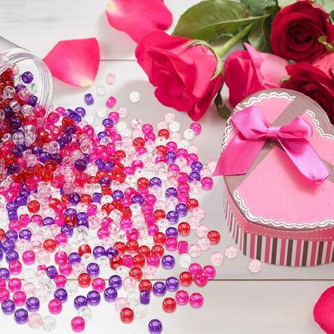 Hicarer 1200 Pieces Valentine's Day Pony Beads with Storage Box, Pink Red White Plastic Craft Beads for Jewelry Making, Bracelets, DIY Home Decor & Party Supplies(Clear and Solid Colors) in Saudi Arabia