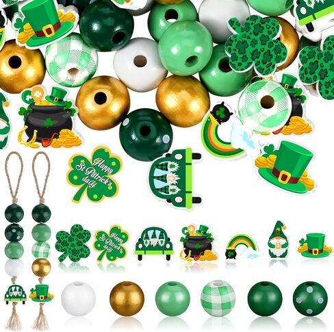 200 Pieces St. Patrick's Day Wood Beads Green Spacer Farmhouse Polished Round Beads St. Patrick's Day Wooden Craft for Patrick Day DIY Crafts Garland Home Party Decor Ornaments in Saudi Arabia