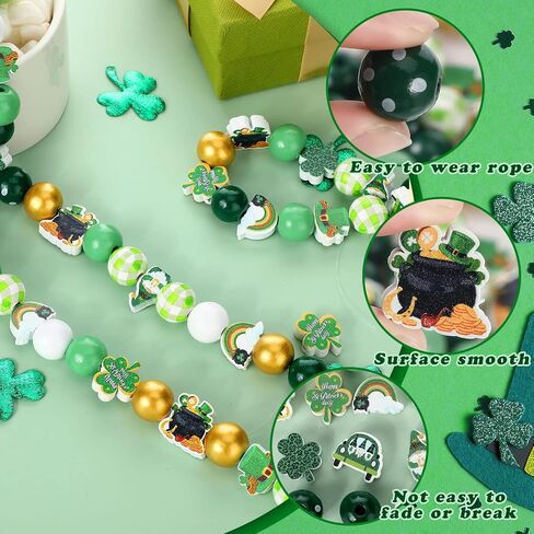 200 Pieces St. Patrick's Day Wood Beads Green Spacer Farmhouse Polished Round Beads St. Patrick's Day Wooden Craft for Patrick Day DIY Crafts Garland Home Party Decor Ornaments in Saudi Arabia