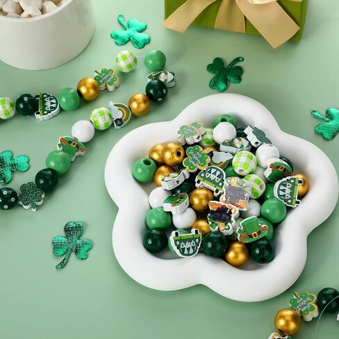 200 Pieces St. Patrick's Day Wood Beads Green Spacer Farmhouse Polished Round Beads St. Patrick's Day Wooden Craft for Patrick Day DIY Crafts Garland Home Party Decor Ornaments in Saudi Arabia