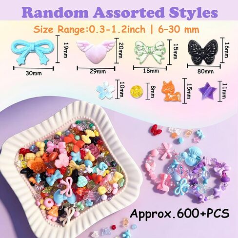 600-650PCS Acrylic Beads for Bracelets Making, 8 Mixed Colors Cute Flower Bow Butterfly Bear Beads Bracelets Charms Necklaces Keychains DIY Crafts in Saudi Arabia