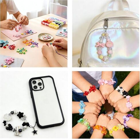 600-650 قطعة من الخرز الأكريليك لصنع الأساور، 8 ألوان مختلطة لطيف على شكل زهرة وفيونكة على شكل فراشة ودب وأساور وقلادات وسلاسل مفاتيح مصنوعة يدويًا in Kuwait