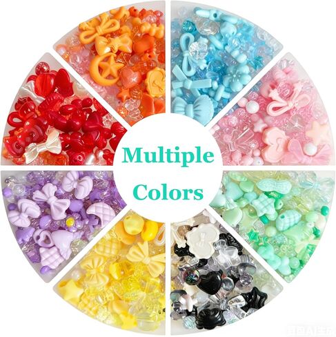 600-650PCS Acrylic Beads for Bracelets Making, 8 Mixed Colors Cute Flower Bow Butterfly Bear Beads Bracelets Charms Necklaces Keychains DIY Crafts in Saudi Arabia
