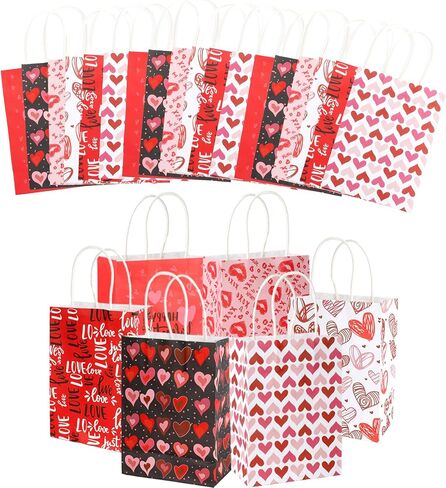 Valentines Gift Bags, 12 PCS Valentine Paper Bags with Handles, Valentines Day Gift Bag, Heart Shaped Valentine Treat Goodie Candy Cookie Bag for Valentine's Day Wedding Holiday Party Favor Supplies in Kuwait