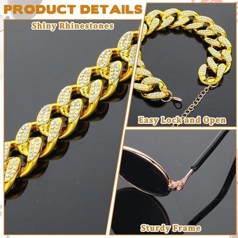 2 Pieces Cat Dog Glasses and Necklace Chain Collar Costume Cool Retro Sunglasses Gold Chain Set Funny Rhinestone Collar Pet Clothes Decoration for Small Dogs Cats Puppy Photo Props Accessories in Saudi Arabia