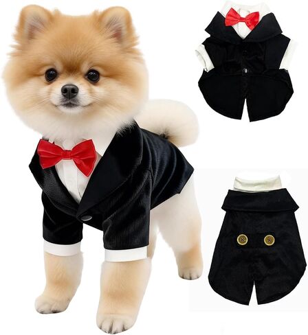 Dog Tuxedo Suit with Bow Tie Dog Shirt Puppy Clothes Formal Pet Tux Party Birthday Costume for Small Medium Dogs Pet Weding Attire Dress Up Cosplay Prince Costume Gentleman Apparel in Saudi Arabia