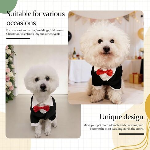 Dog Tuxedo Suit with Bow Tie Dog Shirt Puppy Clothes Formal Pet Tux Party Birthday Costume for Small Medium Dogs Pet Weding Attire Dress Up Cosplay Prince Costume Gentleman Apparel in Saudi Arabia