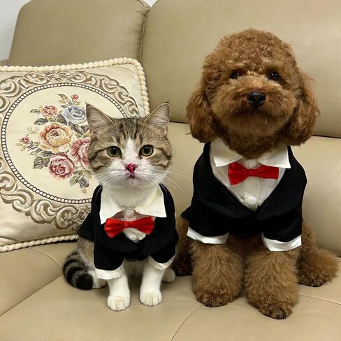 Dog Tuxedo Suit with Bow Tie Dog Shirt Puppy Clothes Formal Pet Tux Party Birthday Costume for Small Medium Dogs Pet Weding Attire Dress Up Cosplay Prince Costume Gentleman Apparel in Saudi Arabia