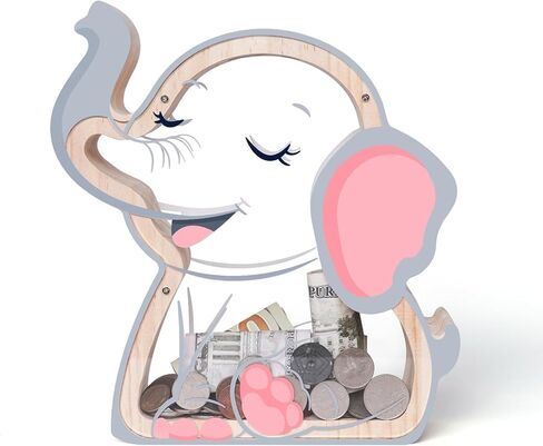Wooden Elephant Piggy Bank for Kids, Unbreakable Elephant Kids Coin Bank with Letter Stickers, Cute Cashbox Money Jar Easter, Birthday Gifts for Boys, Girls, Educational Toys for Boys, Girls in Kuwait