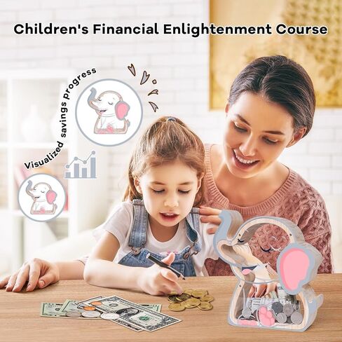 Wooden Elephant Piggy Bank for Kids, Unbreakable Elephant Kids Coin Bank with Letter Stickers, Cute Cashbox Money Jar Easter, Birthday Gifts for Boys, Girls, Educational Toys for Boys, Girls in Kuwait