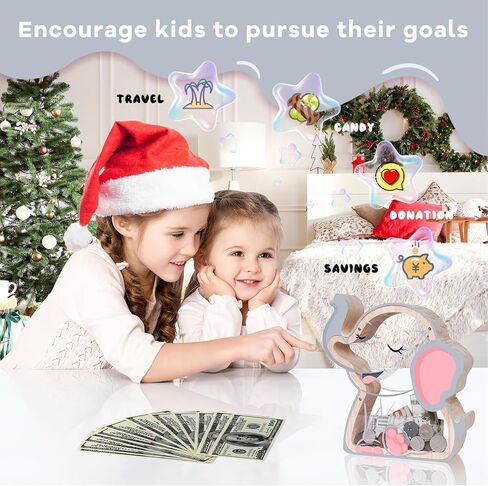 Wooden Elephant Piggy Bank for Kids, Unbreakable Elephant Kids Coin Bank with Letter Stickers, Cute Cashbox Money Jar Easter, Birthday Gifts for Boys, Girls, Educational Toys for Boys, Girls in Kuwait