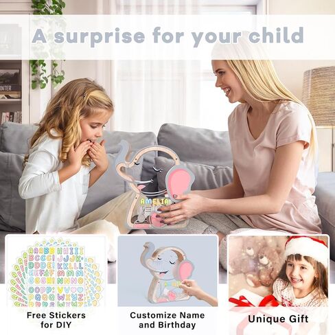 Wooden Elephant Piggy Bank for Kids, Unbreakable Elephant Kids Coin Bank with Letter Stickers, Cute Cashbox Money Jar Easter, Birthday Gifts for Boys, Girls, Educational Toys for Boys, Girls in Kuwait