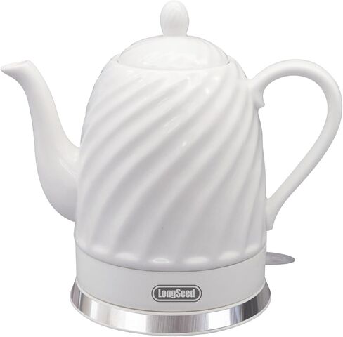 Ceramic Electric Kettle - 50oz electric tea kettle, 1500W Fast rapid boil, Cordless LED Indicator, Auto Shut-Off & Boil Dry Protection,Hot Water Boiler For Coffee & Tea,White in Kuwait