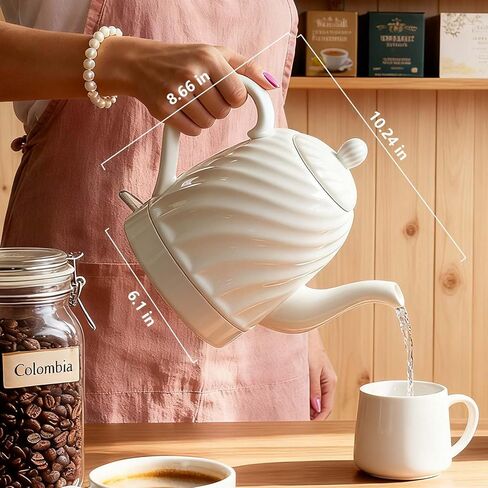 Ceramic Electric Kettle - 50oz electric tea kettle, 1500W Fast rapid boil, Cordless LED Indicator, Auto Shut-Off & Boil Dry Protection,Hot Water Boiler For Coffee & Tea,White in Kuwait