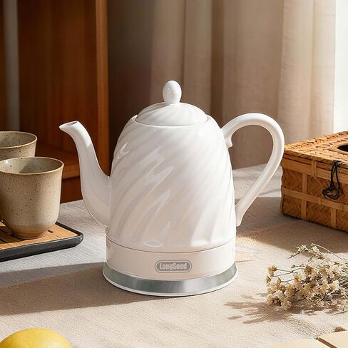 Ceramic Electric Kettle - 50oz electric tea kettle, 1500W Fast rapid boil, Cordless LED Indicator, Auto Shut-Off & Boil Dry Protection,Hot Water Boiler For Coffee & Tea,White in Kuwait