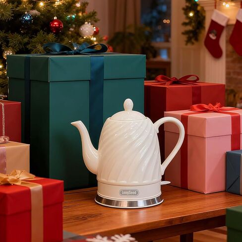 Ceramic Electric Kettle - 50oz electric tea kettle, 1500W Fast rapid boil, Cordless LED Indicator, Auto Shut-Off & Boil Dry Protection,Hot Water Boiler For Coffee & Tea,White in Kuwait