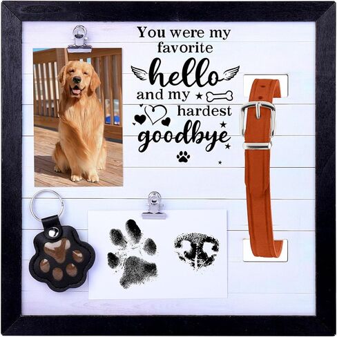 AIERSA Dog Memorial Picture Frame with Collar Holder & Paw Print Kit - Large 12.6 Inch Square Pet Loss Gift to Hold Photos, Keepsakes - Complete Memorial Set for Dog Remembrance in Saudi Arabia