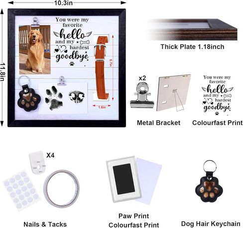 AIERSA Dog Memorial Picture Frame with Collar Holder & Paw Print Kit - Large 12.6 Inch Square Pet Loss Gift to Hold Photos, Keepsakes - Complete Memorial Set for Dog Remembrance in Saudi Arabia