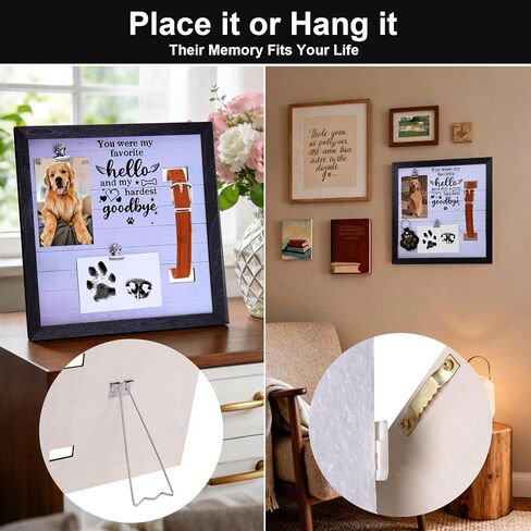 AIERSA Dog Memorial Picture Frame with Collar Holder & Paw Print Kit - Large 12.6 Inch Square Pet Loss Gift to Hold Photos, Keepsakes - Complete Memorial Set for Dog Remembrance in Saudi Arabia