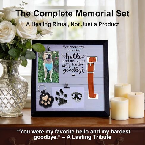 AIERSA Dog Memorial Picture Frame with Collar Holder & Paw Print Kit - Large 12.6 Inch Square Pet Loss Gift to Hold Photos, Keepsakes - Complete Memorial Set for Dog Remembrance in Saudi Arabia