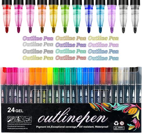 Quick-Dry ＆ Waterproof Dreamy Sparkle Dual-Line Contour Pen, 2026 New Dual Line Contour Pen,Double Line Outline Pen Sparkle Markers For Drawing, Diy Crafts (12) in Saudi Arabia
