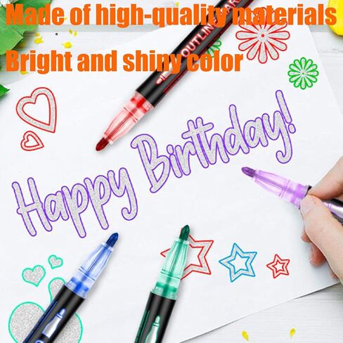 Quick-Dry ＆ Waterproof Dreamy Sparkle Dual-Line Contour Pen, 2026 New Dual Line Contour Pen,Double Line Outline Pen Sparkle Markers For Drawing, Diy Crafts (12) in Saudi Arabia