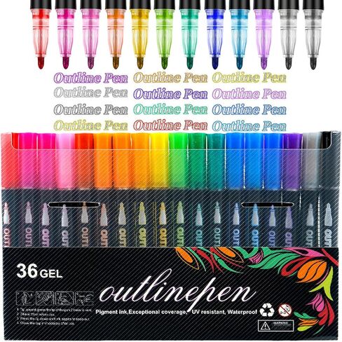 Quick-Dry ＆ Waterproof Dreamy Sparkle Dual-Line Contour Pen, 2026 New Dual Line Contour Pen,Double Line Outline Pen Sparkle Markers For Drawing, Diy Crafts (12) in Saudi Arabia