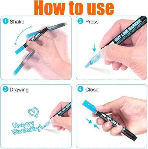 Quick-Dry ＆ Waterproof Dreamy Sparkle Dual-Line Contour Pen, 2026 New Dual Line Contour Pen,Double Line Outline Pen Sparkle Markers For Drawing, Diy Crafts (12) in Saudi Arabia
